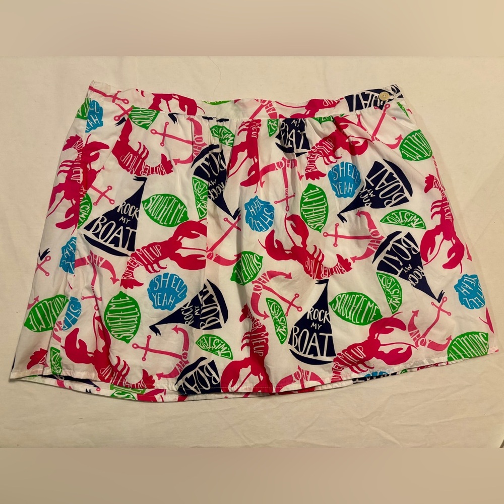 Lilly Pulitzer Rock My Boat Mimosa short skirt with lobster & anchor print, XL